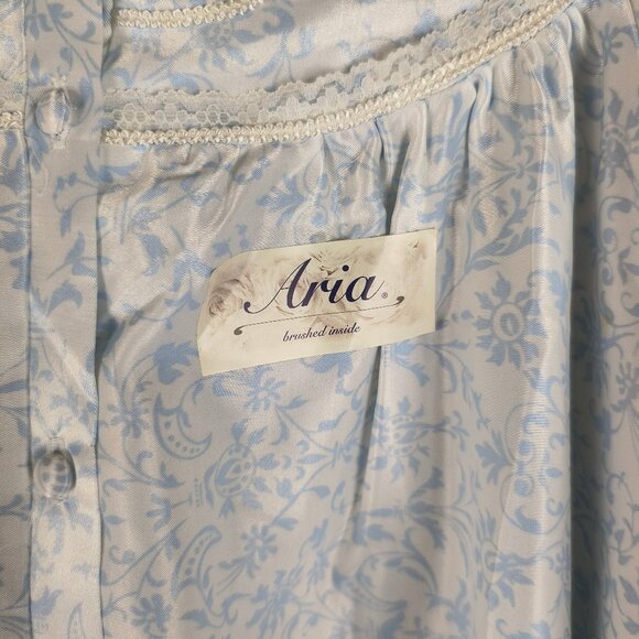 NWOT Aria Satin Nightgown Full Length Brushed Inside Long Sleeve Pastel Blue - Picture 3 of 5